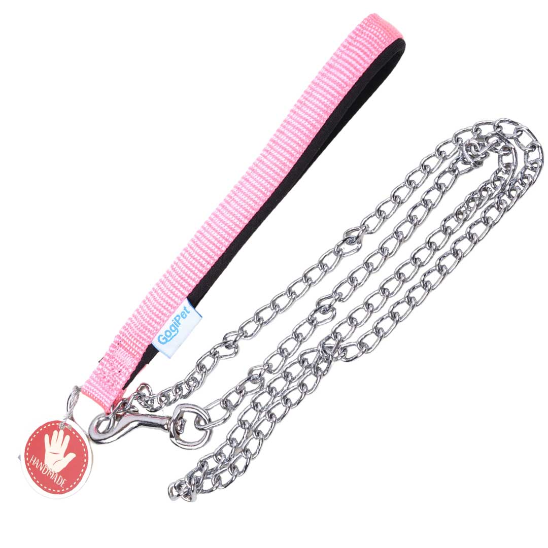 chains dog leash with snails chain and pink lined handle