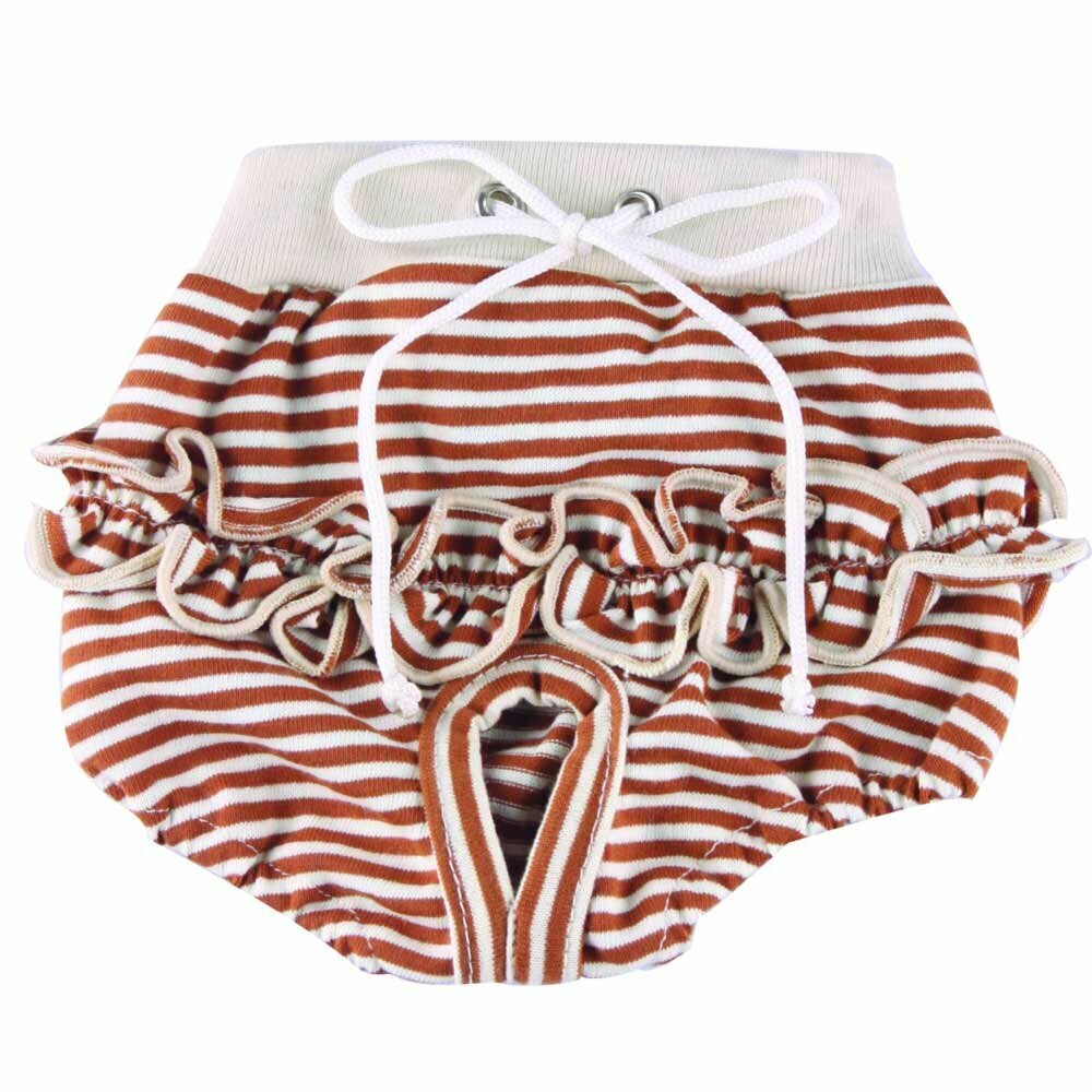 Dog sanitary panty brown striped with frills