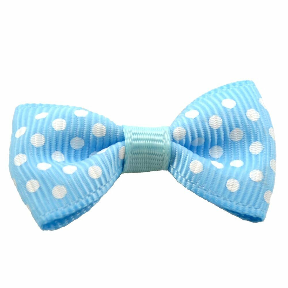 Handmade dog bow light blue with polka dots by GogiPet