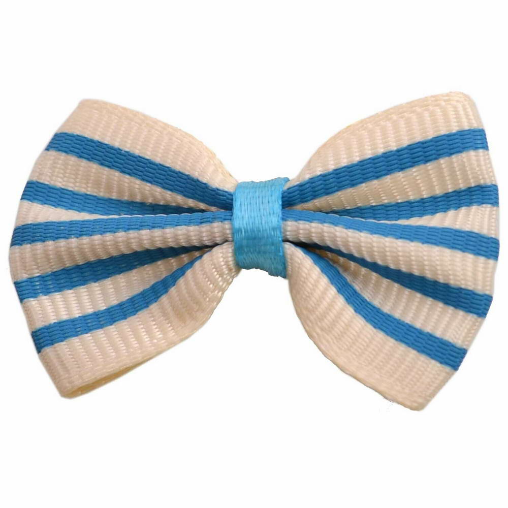Handmade dog bow white with blue stripes by GogiPet