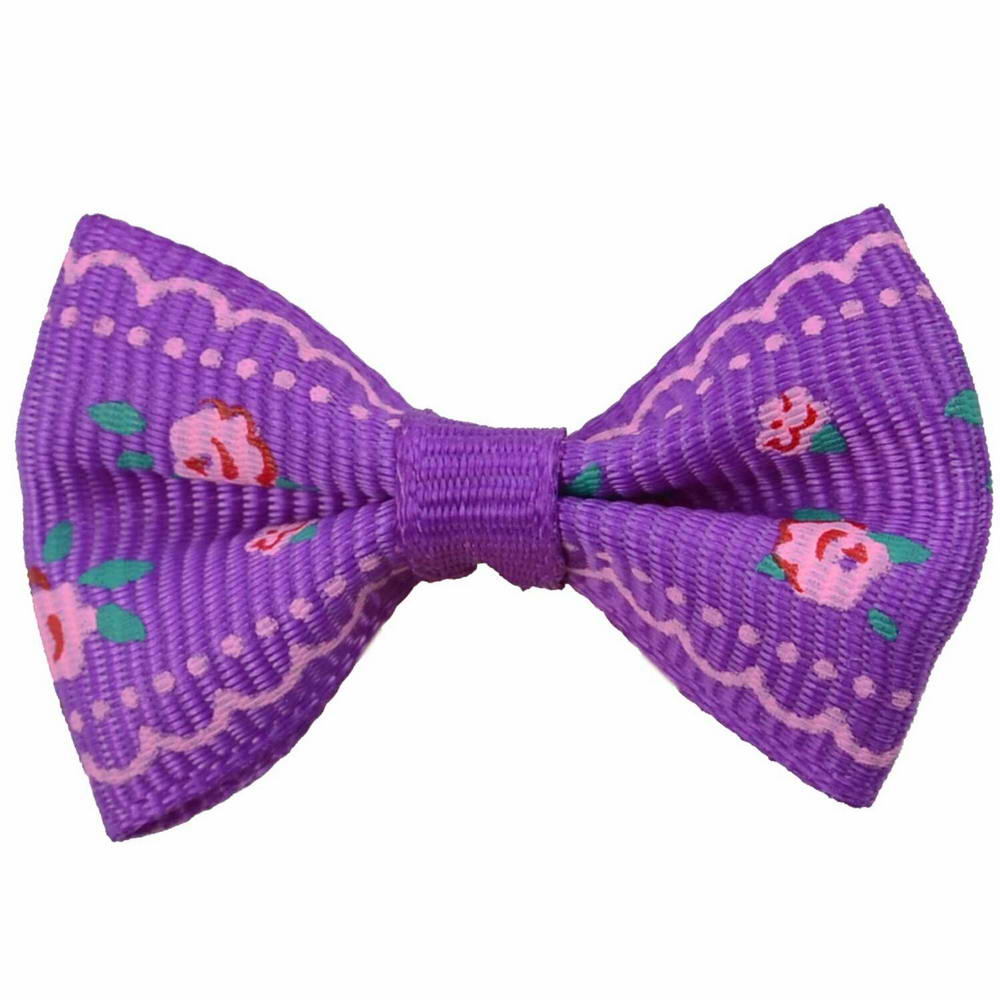 Handmade dog bow purple with roses by GogiPet