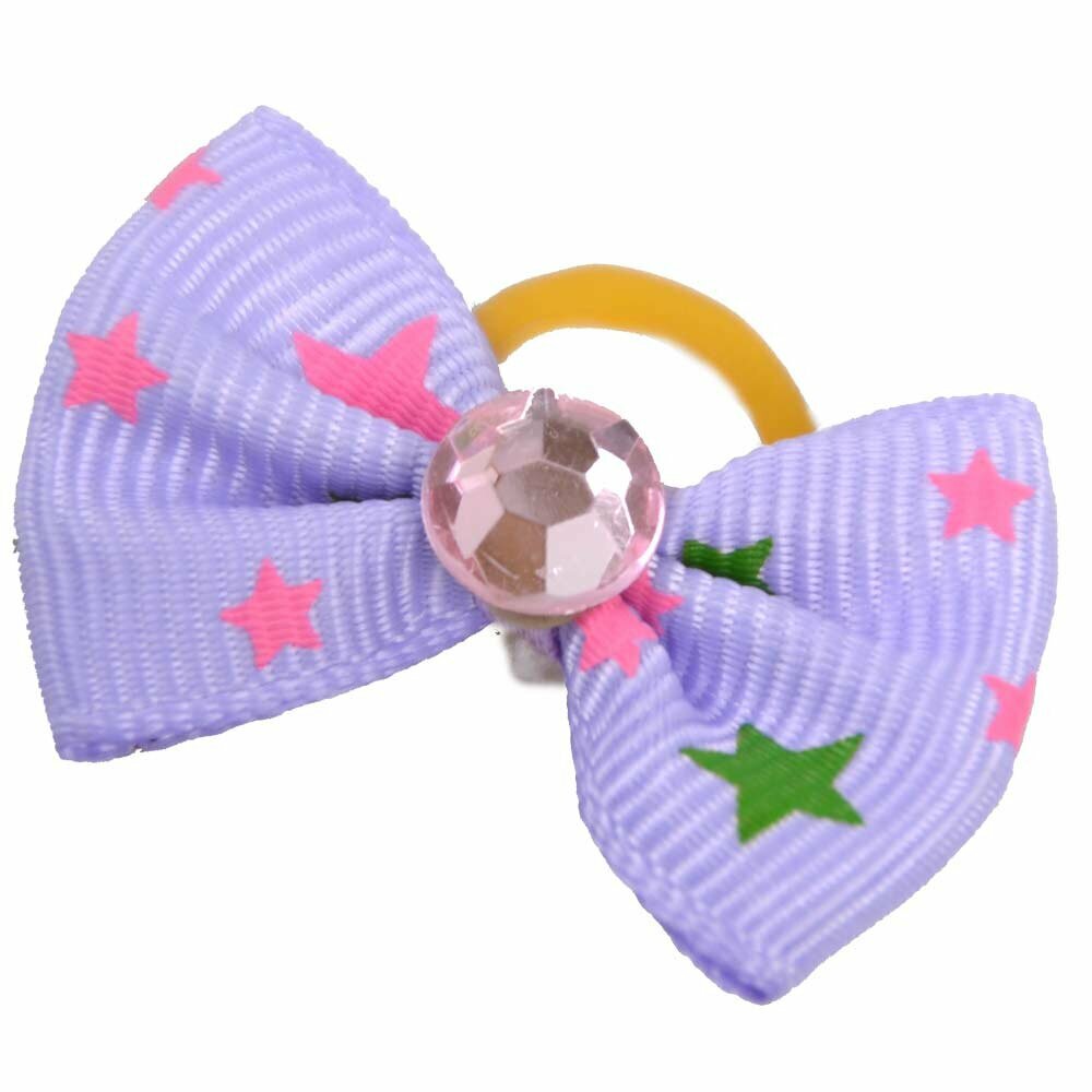 Dog hair bow rubber ring purple with stars and glittering stone by GogiPet®