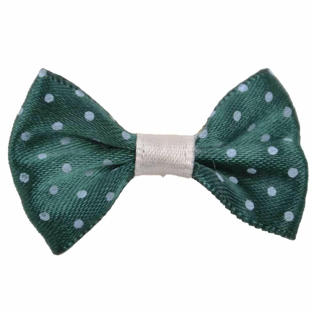 Handmade dog bow darkgreen with polka dots by GogiPet