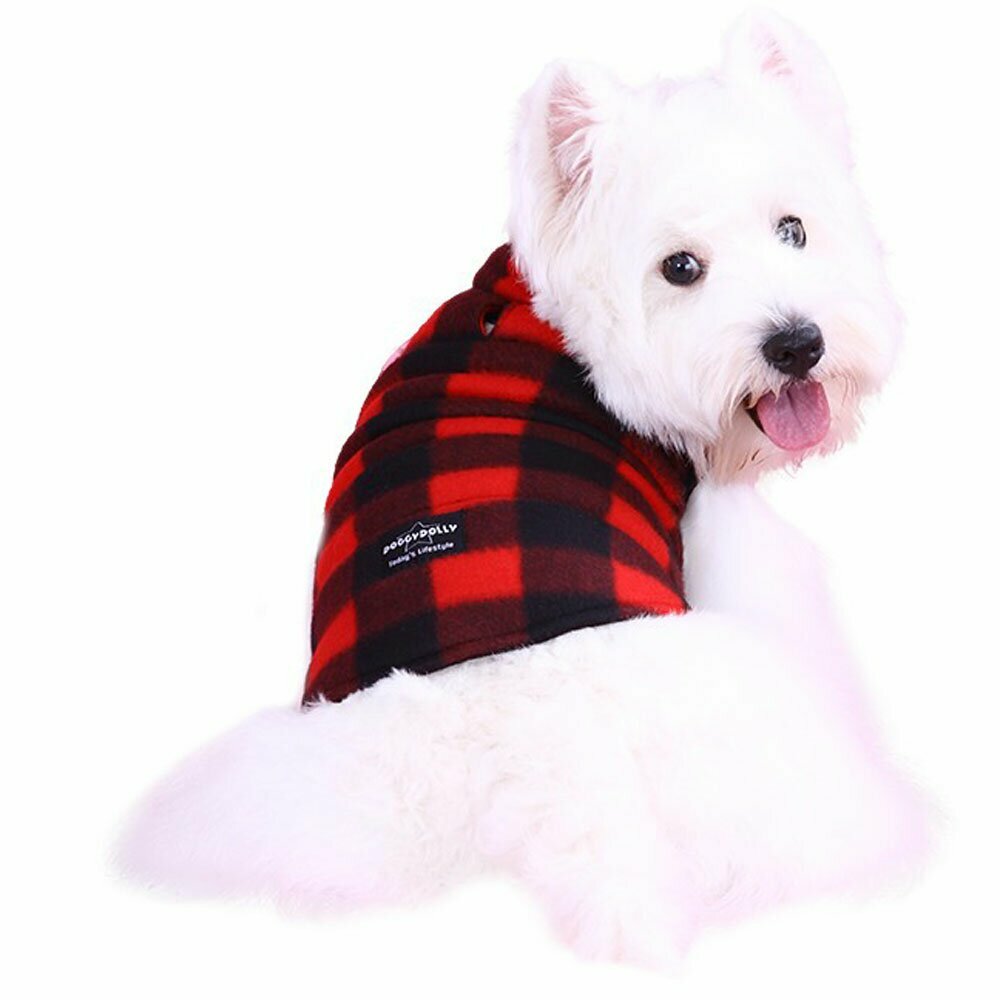 warm dog jacket fleece plaid red