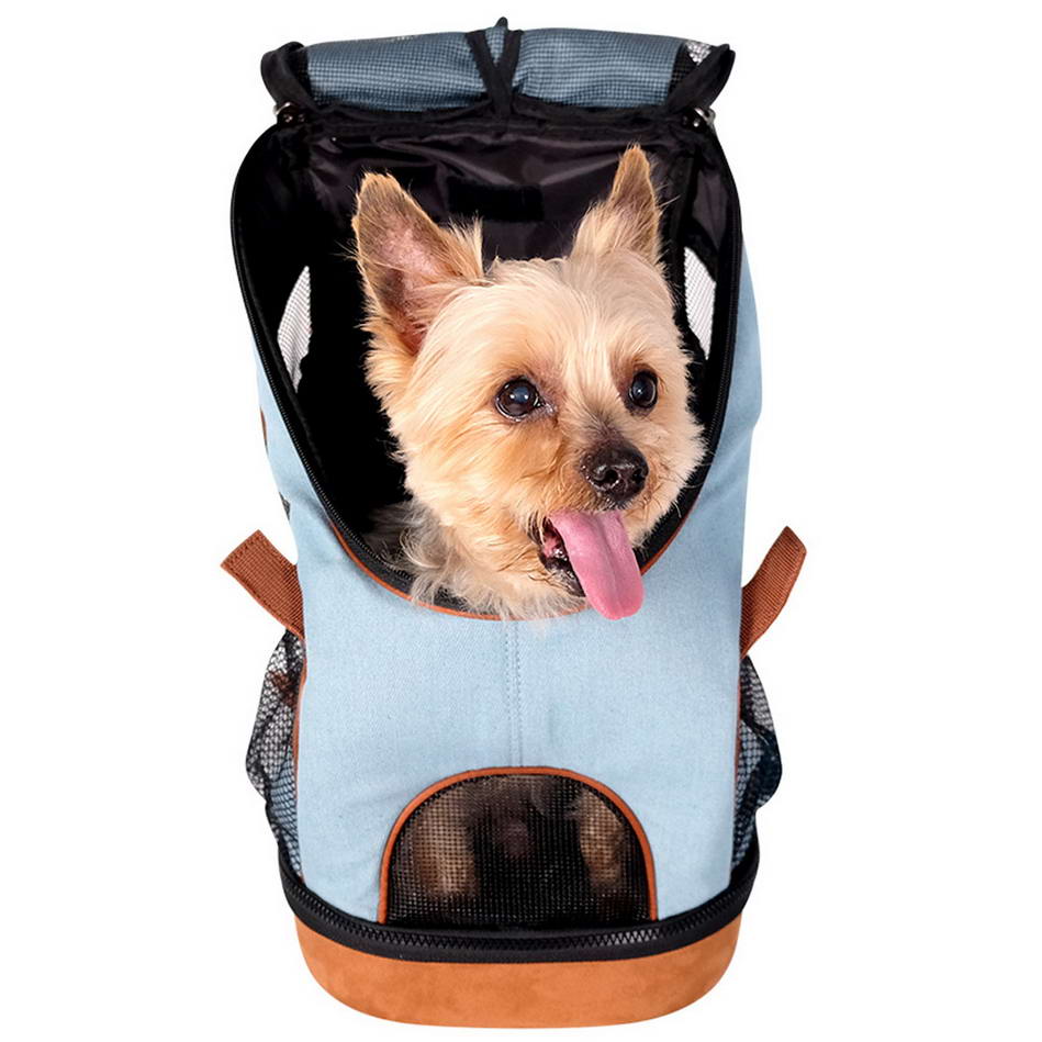 Travel perfectly with small dogs with the Denim Jeans dog backpack