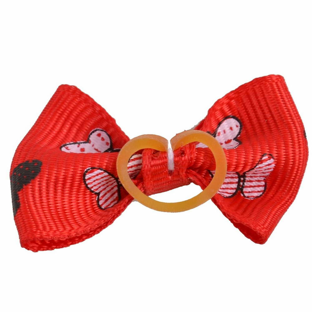Dog hair bow rubberring "Mariposa light red" by GogiPet