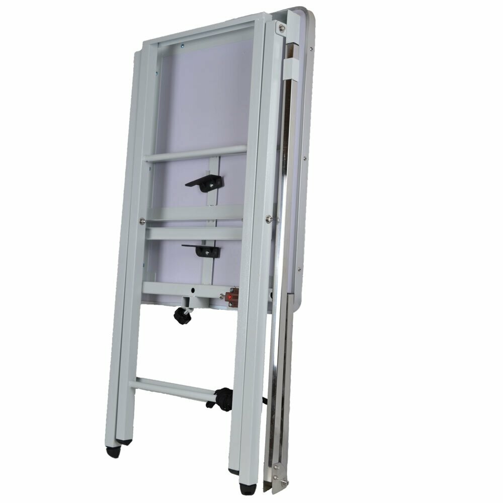 Lockable grooming table with control post storage compartment