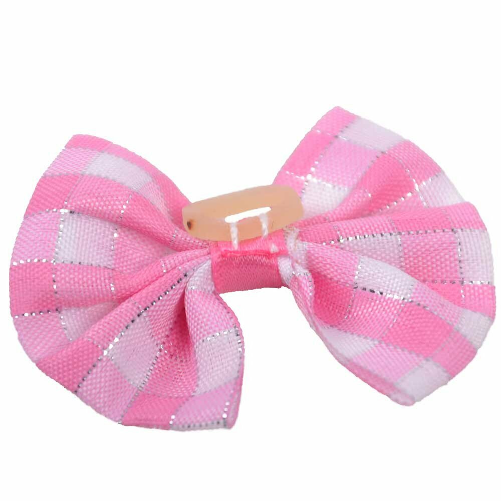 Dog bow with rubber ring - Clara pink checkered by GogiPet