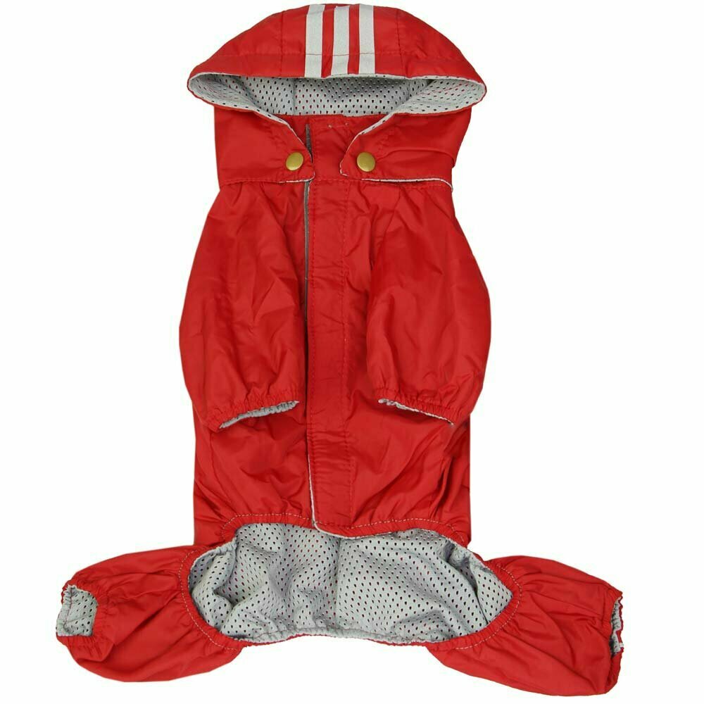 Red raincoat for dogs with detachable hood