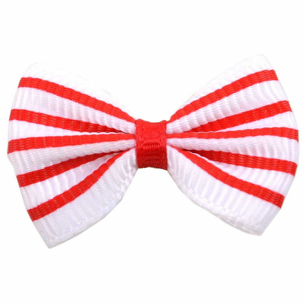 Handmade dog bow white with red stripes by GogiPet