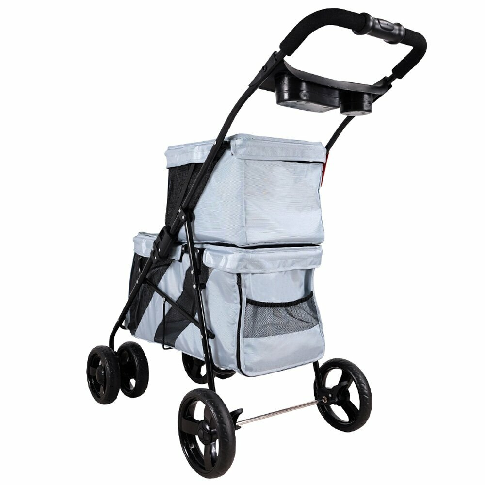 Spacious dog stroller silver gray