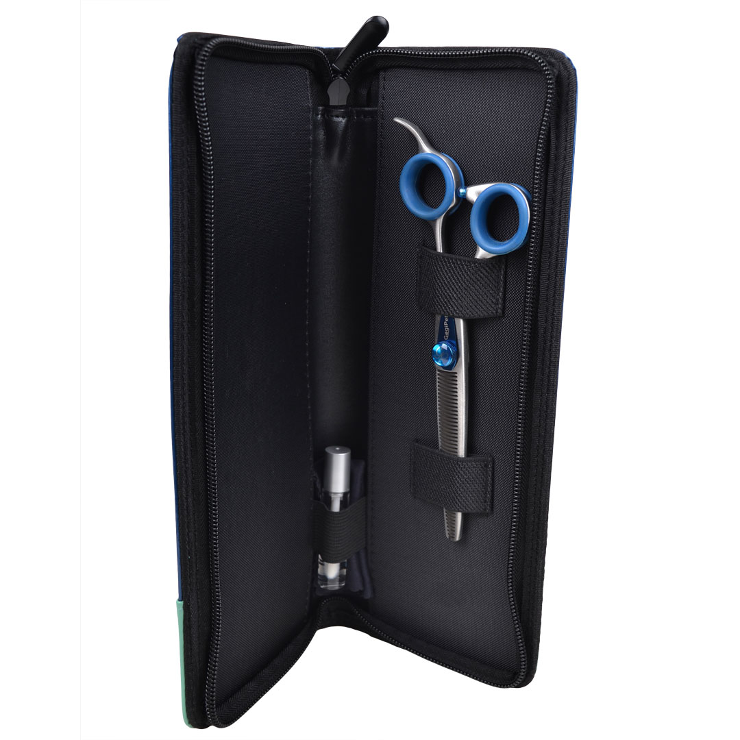 Japanese steel thinning scissors with free cleaning cloth, scissors oil, and case