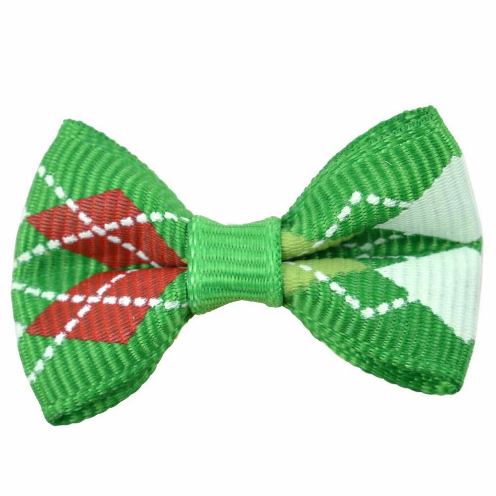 Checked, green dog bow with hairband by GogiPet