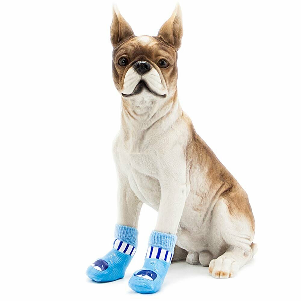 Blue whale dog boots with face