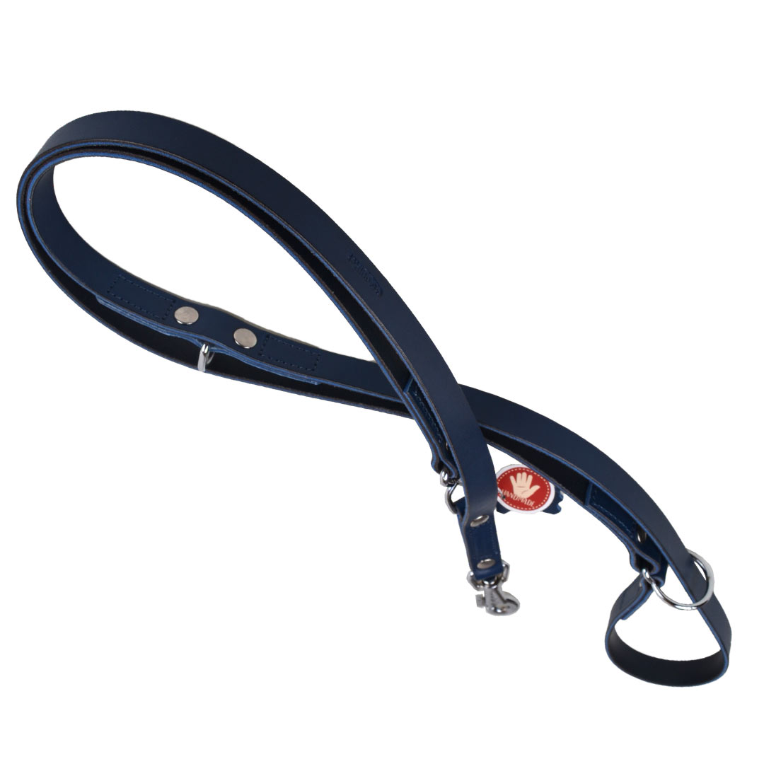 Handmade leather dog leash, blue and length adjustable by GogiPet