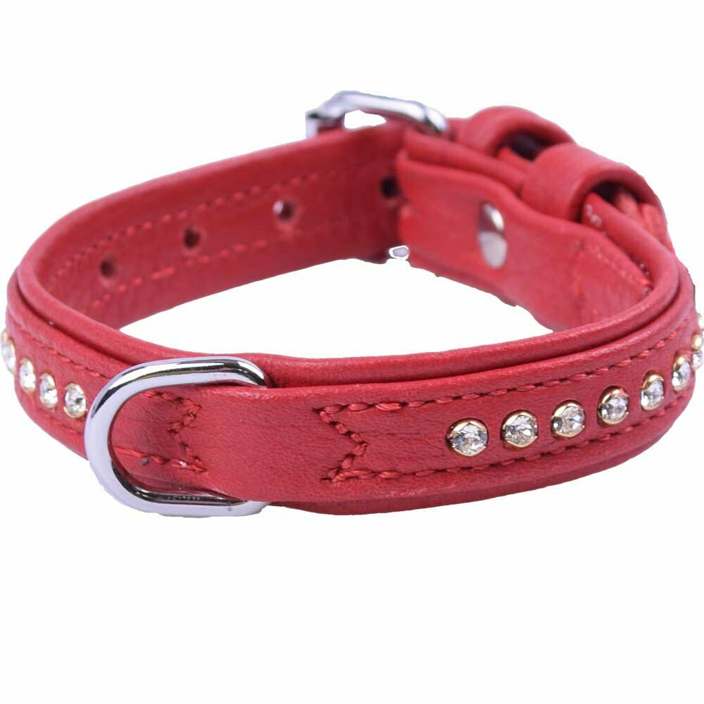 Red genuine leather Swarovski dog collar