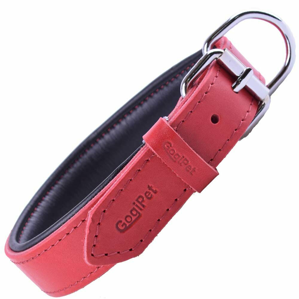 GogiPet® Soft leather dog collar red with 60 cm
