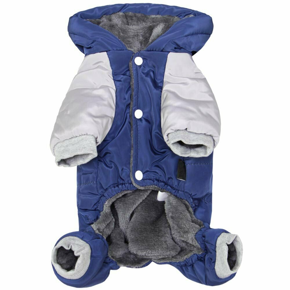 Hooded dog anorak with 4 legs blue