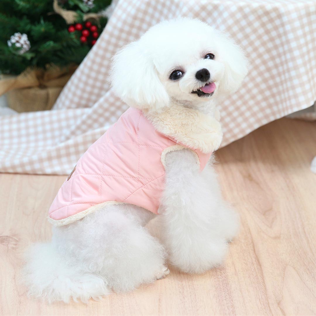 Sleeveless Pink Dog Parka with Cosy Fur Collar