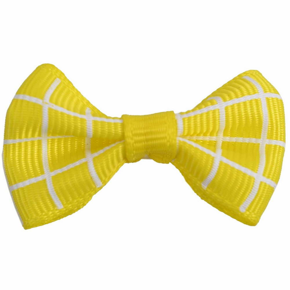 Handmade dog bow yellow checkered by GogiPet