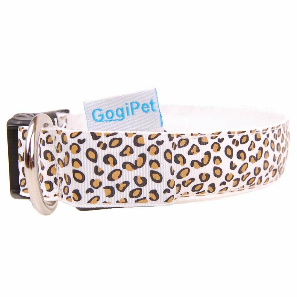 Leopard dog collar white with flashing light XL from GogiPet ®