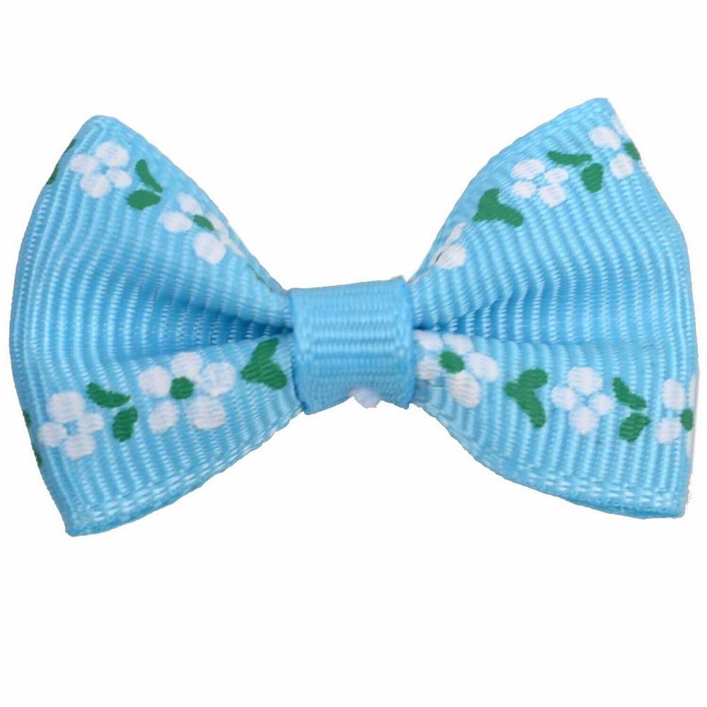 Dog bows with hairband Casimiro light blue with flowers by GogiPet