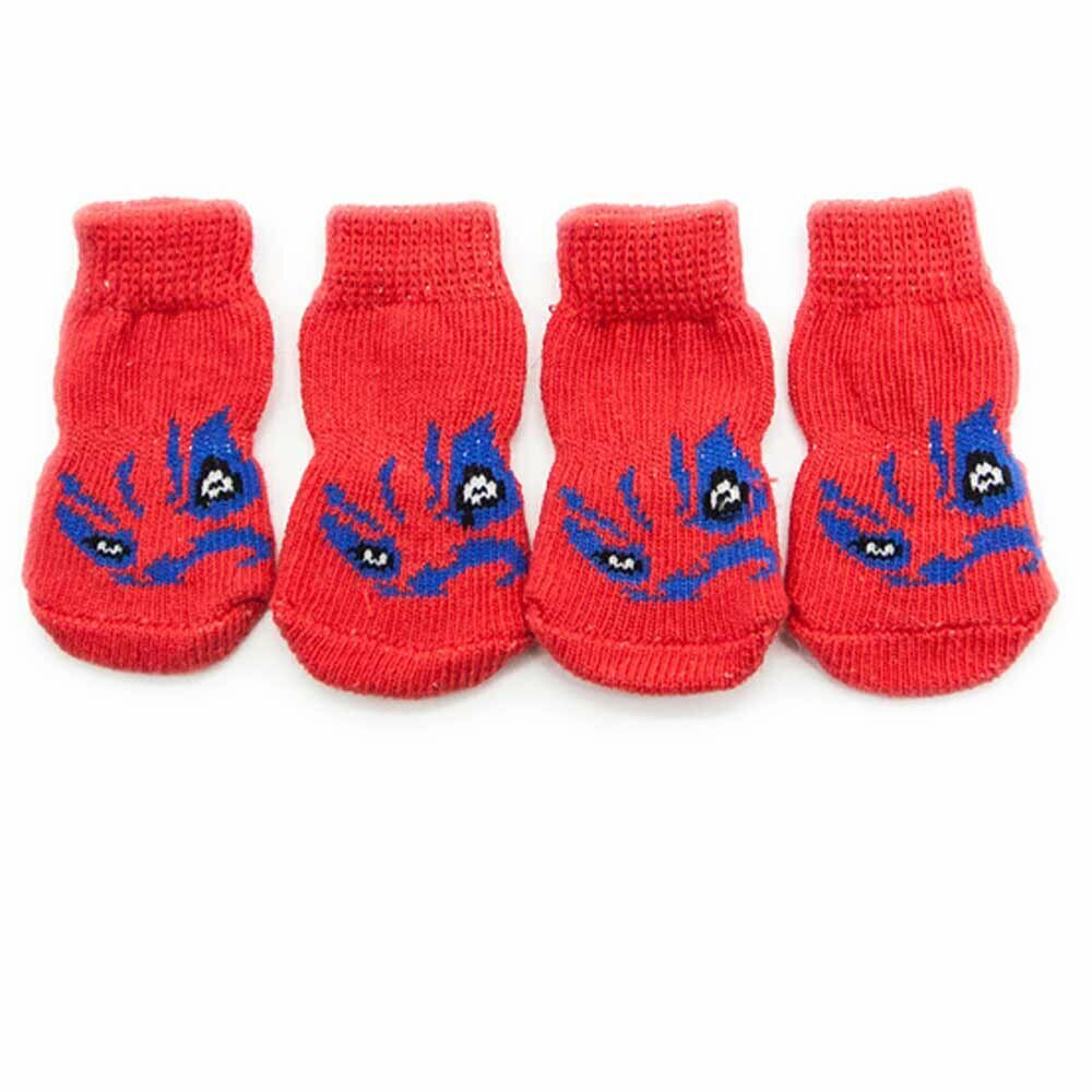 Red dog socks in 4 pack with anti-slip coating