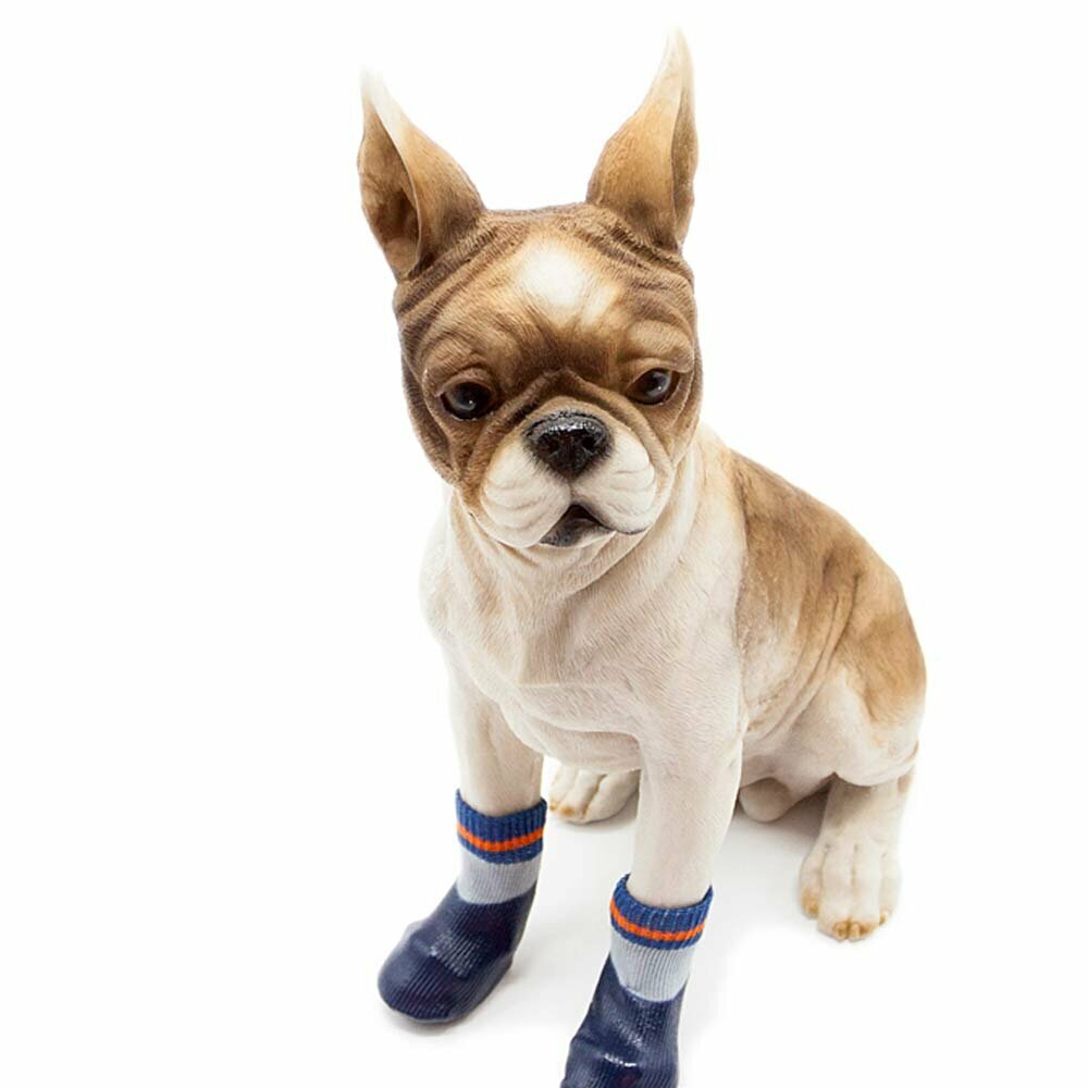 Dog socks with rubber dog boots dark blue