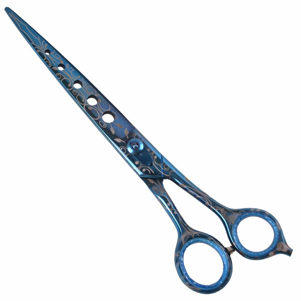 Designer dog scissors from Japanese stainless steel 22 cm 8.5 inches blue extra light straight