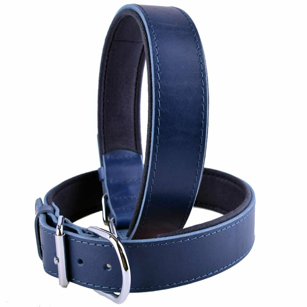 GogiPet® comfort leather dog collar blue with 75 cm