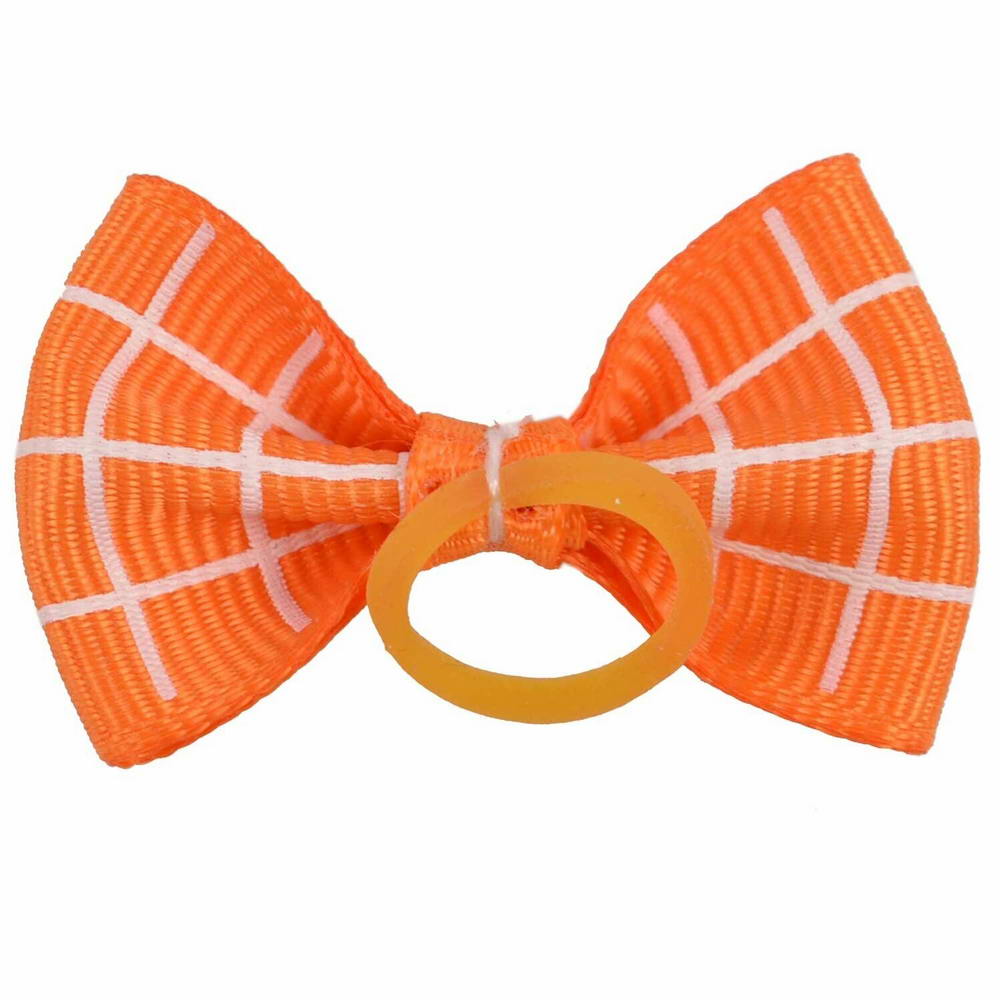 Dog bow with rubber ring - orange checkered by GogiPet