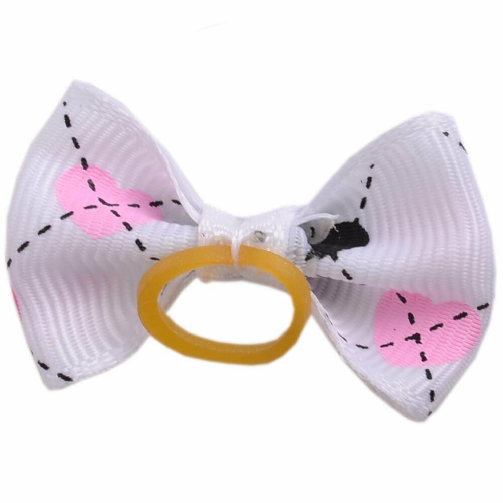 Dog hair bow rubberring "Heartbeat white" by GogiPet