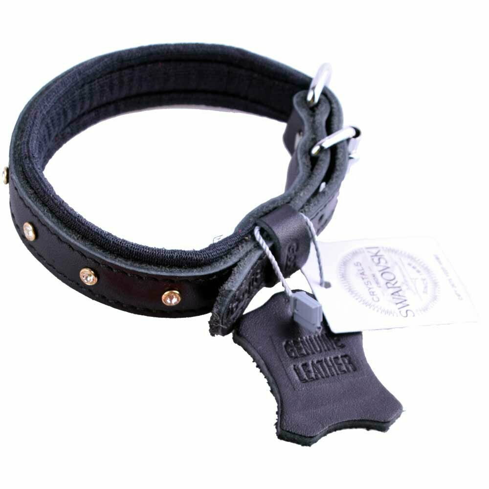 Beautiful leather dog collar with Swarovski stones black