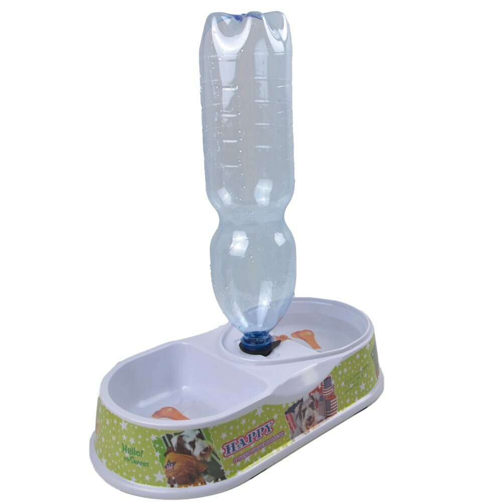 Automatic water dispenser for dogs green with food bowl