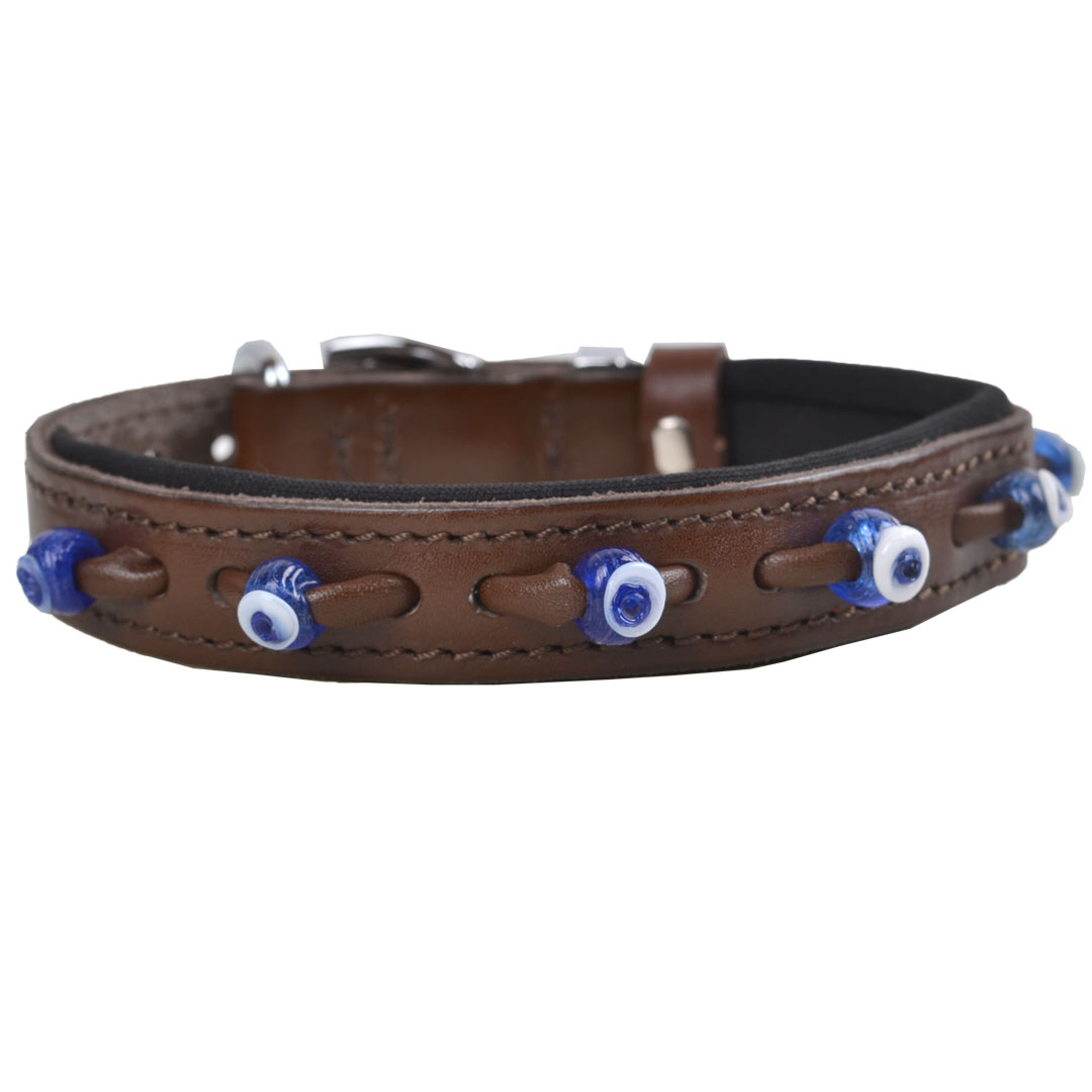 Traditional Talisman leather dog collar in brown leather with soft lining by GogiPet®