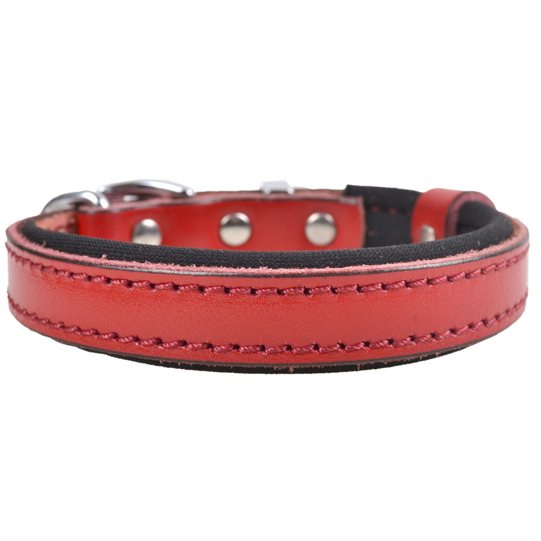 GogiPet® comfort leather dog collar red with soft lining
