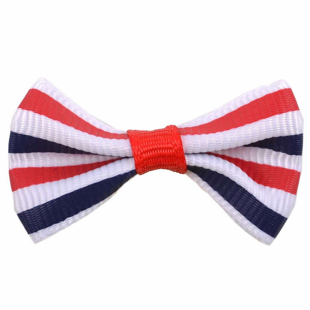 Handmade pet bow white with red and blue stripes dots by GogiPet