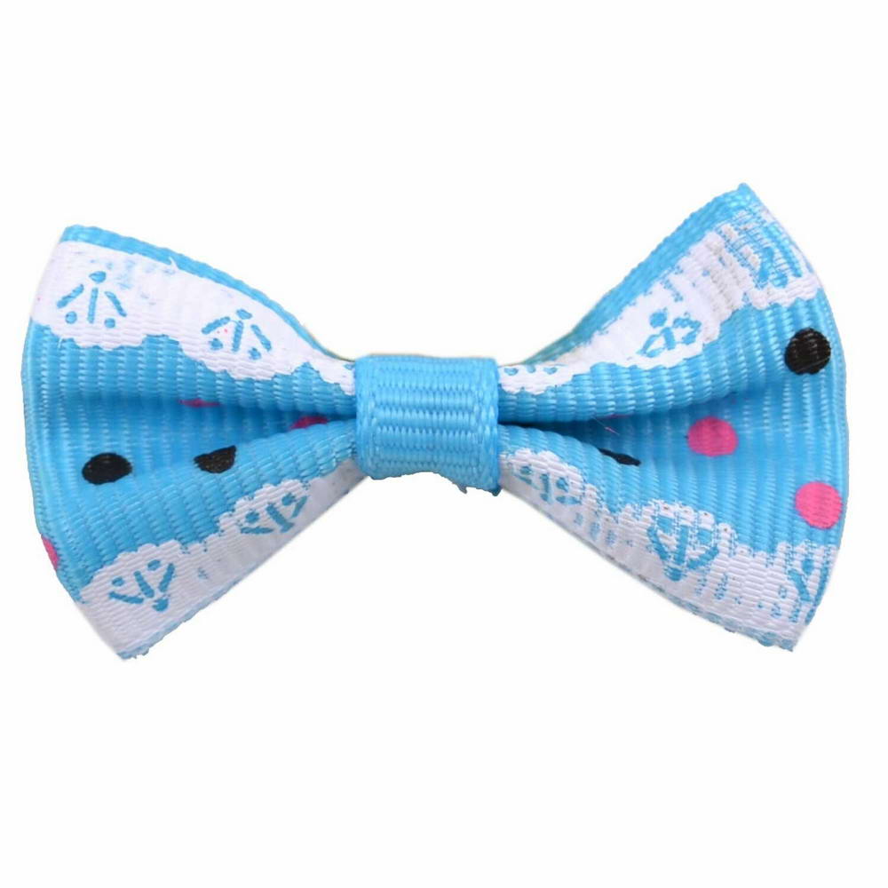 Dog bows with rubber hair light blue with white sports by GogiPet