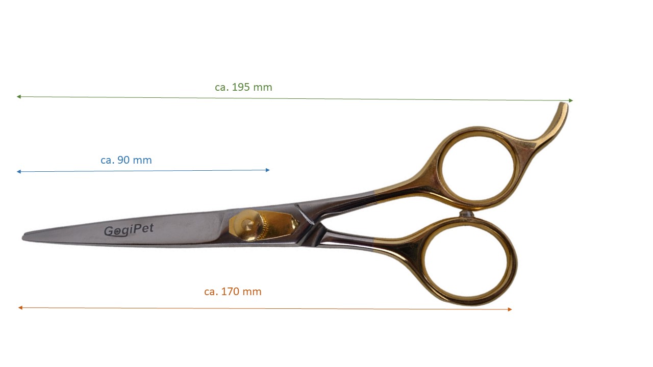 Dimensions of GogiPet dog scissors from Japan Steel