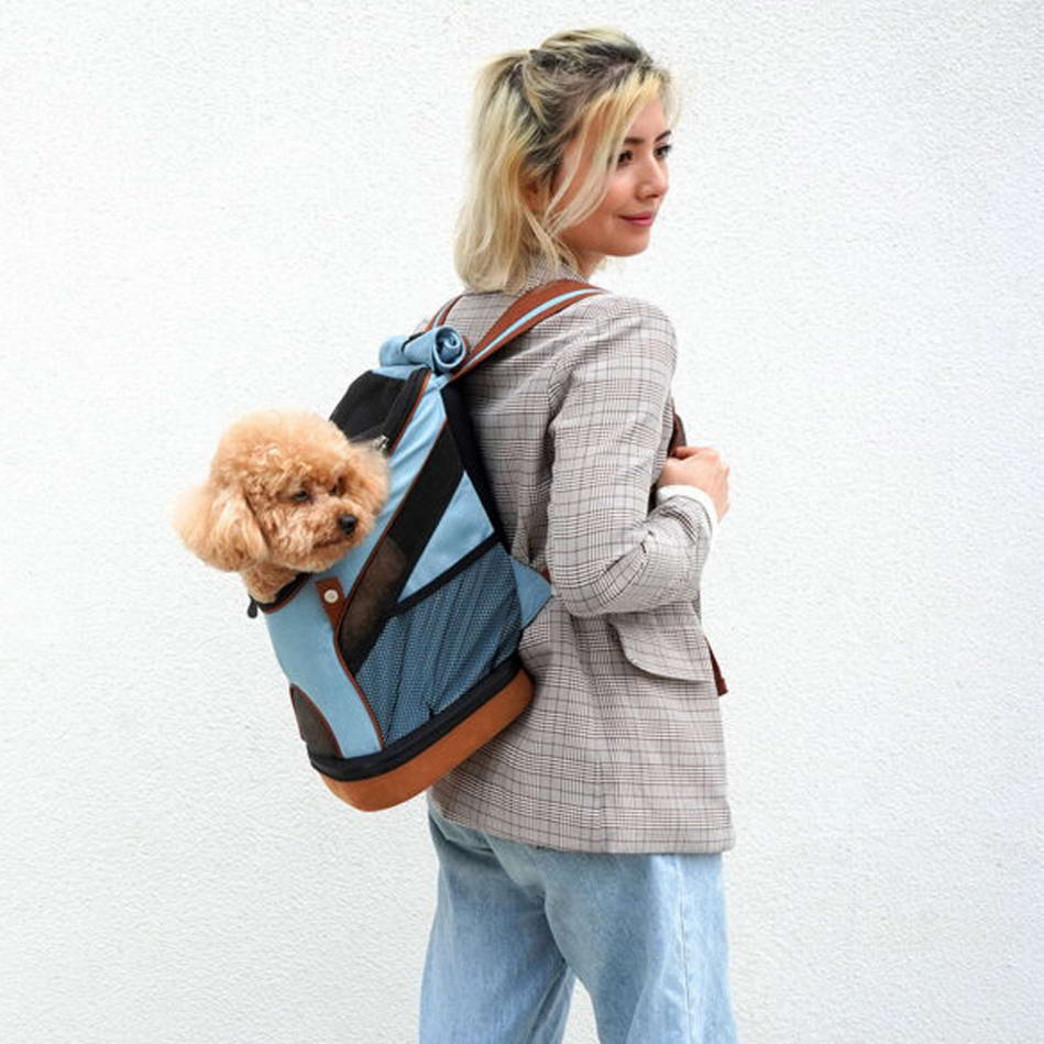 Casual dog backpack for small dogs made of robust denim fabric