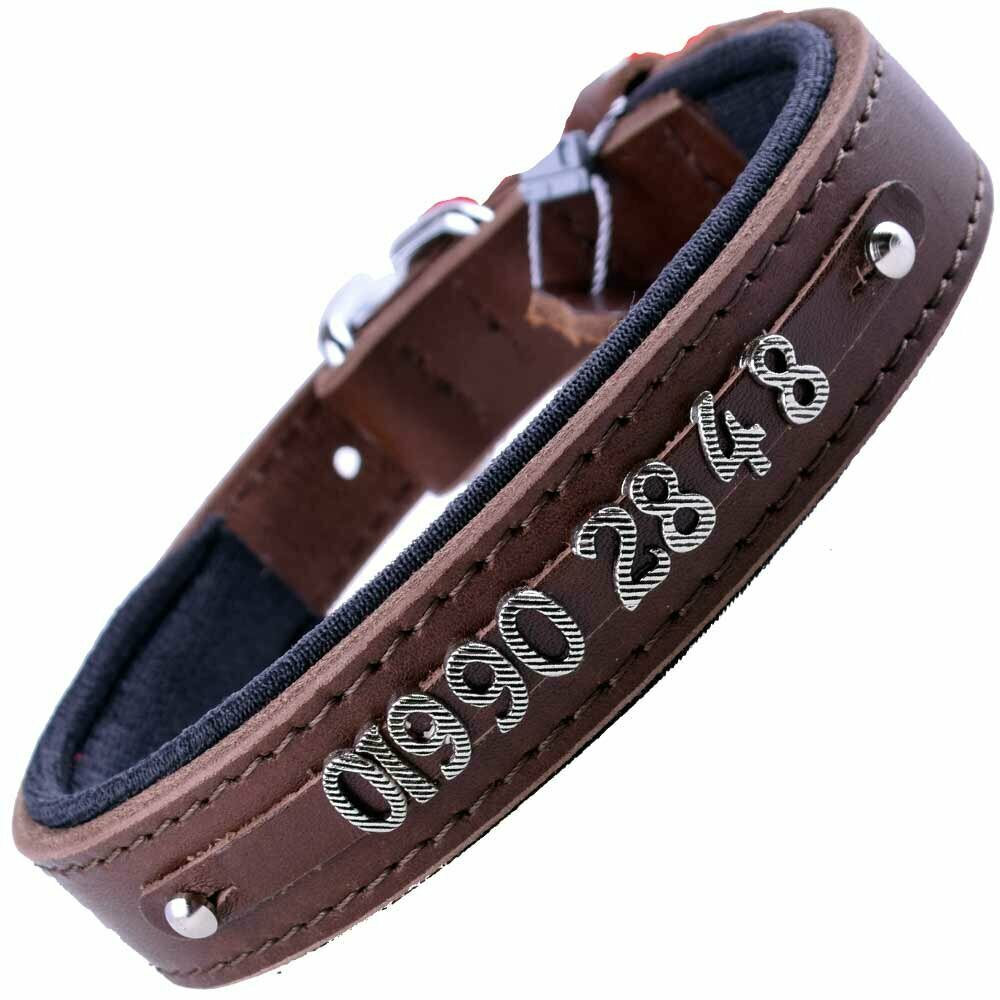 Dog collar for telephone number made of genuine leather