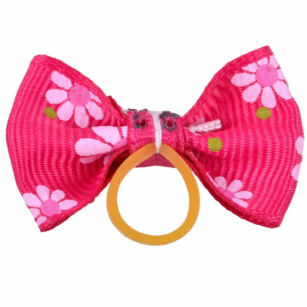 Handmade hair bow dark pink with dots and flowers by GogiPet