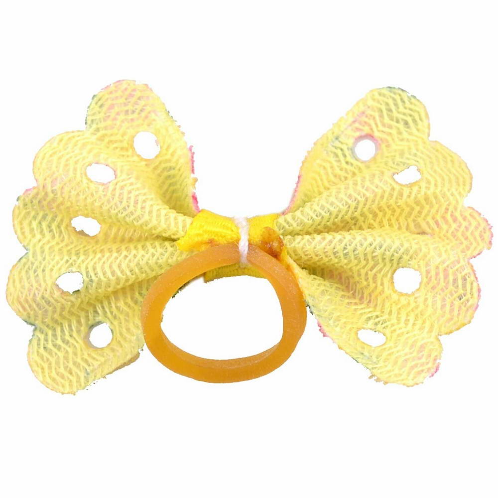 Dog hair bow with rubberring yellow with roses by GogiPet