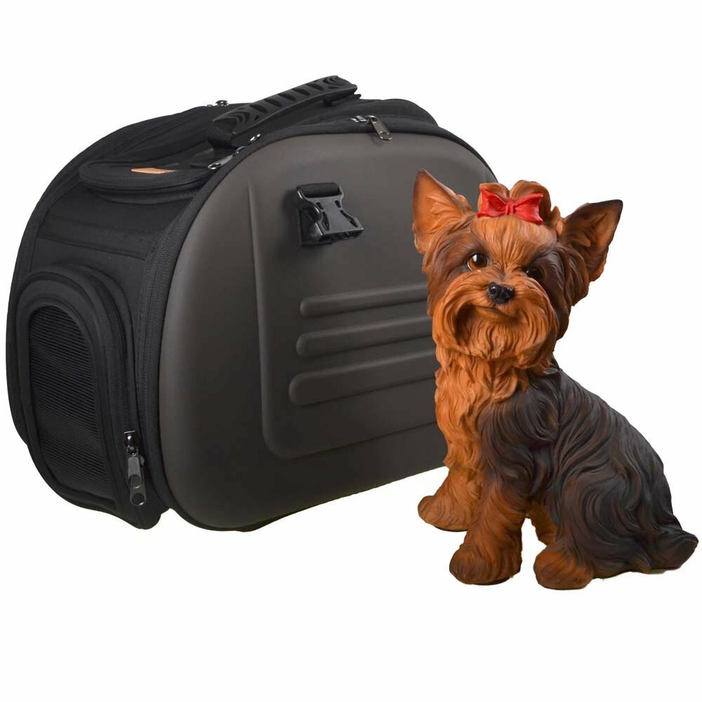 brown dog carrier in chocolate look
