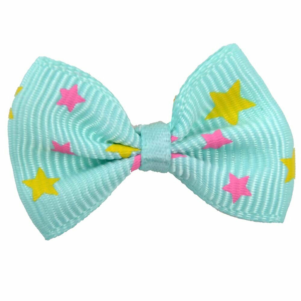 Handmade dog bow Estrella turquoise with stars by GogiPet