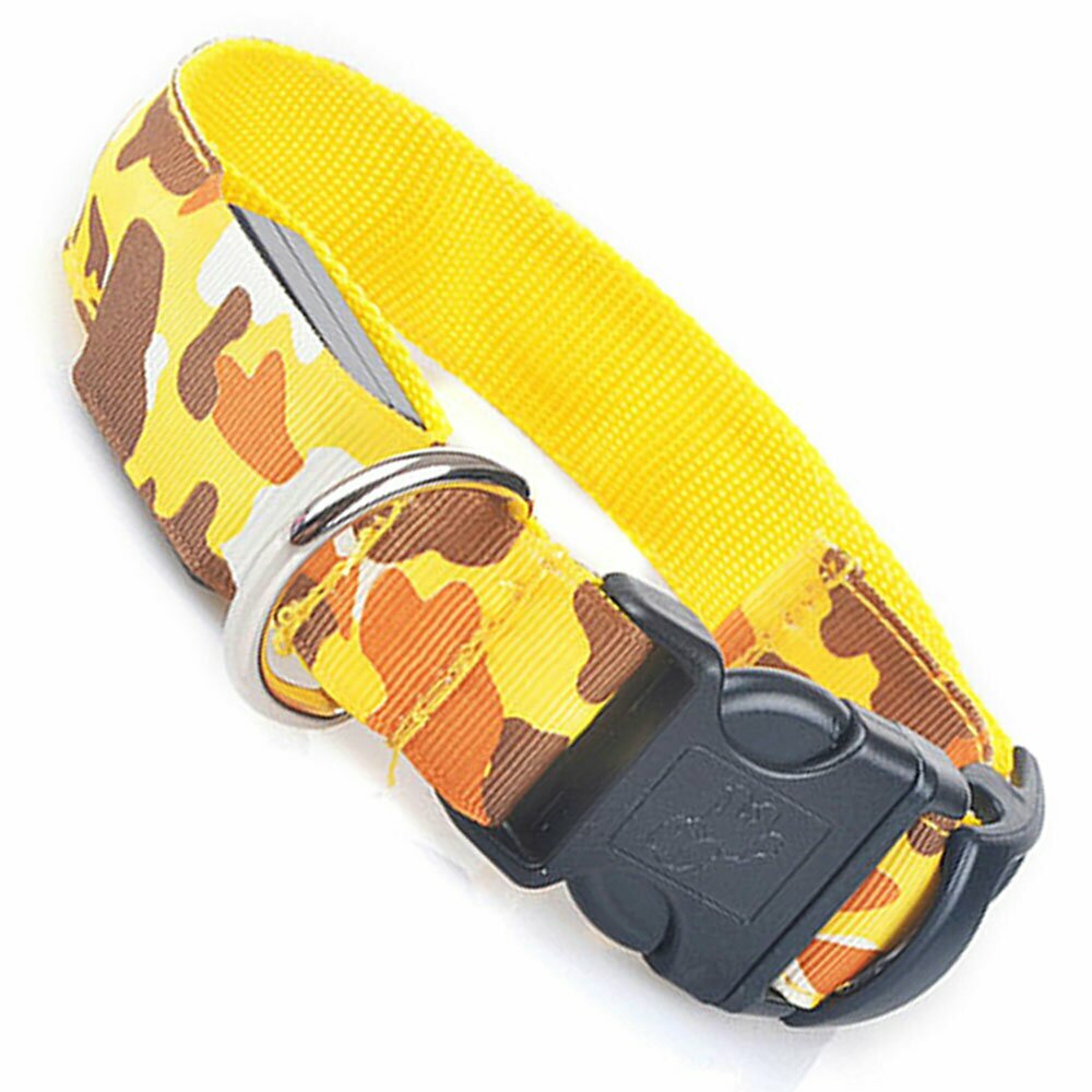 Luminous and gleaming GogiPet ® dog collar LED Camouflage Yellow XL