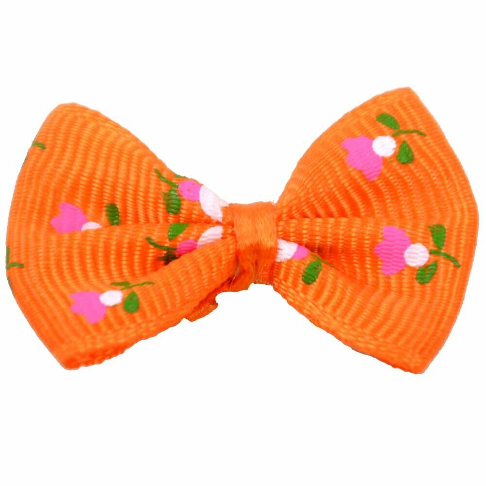 Handmade dog bow orange with flowers by GogiPet