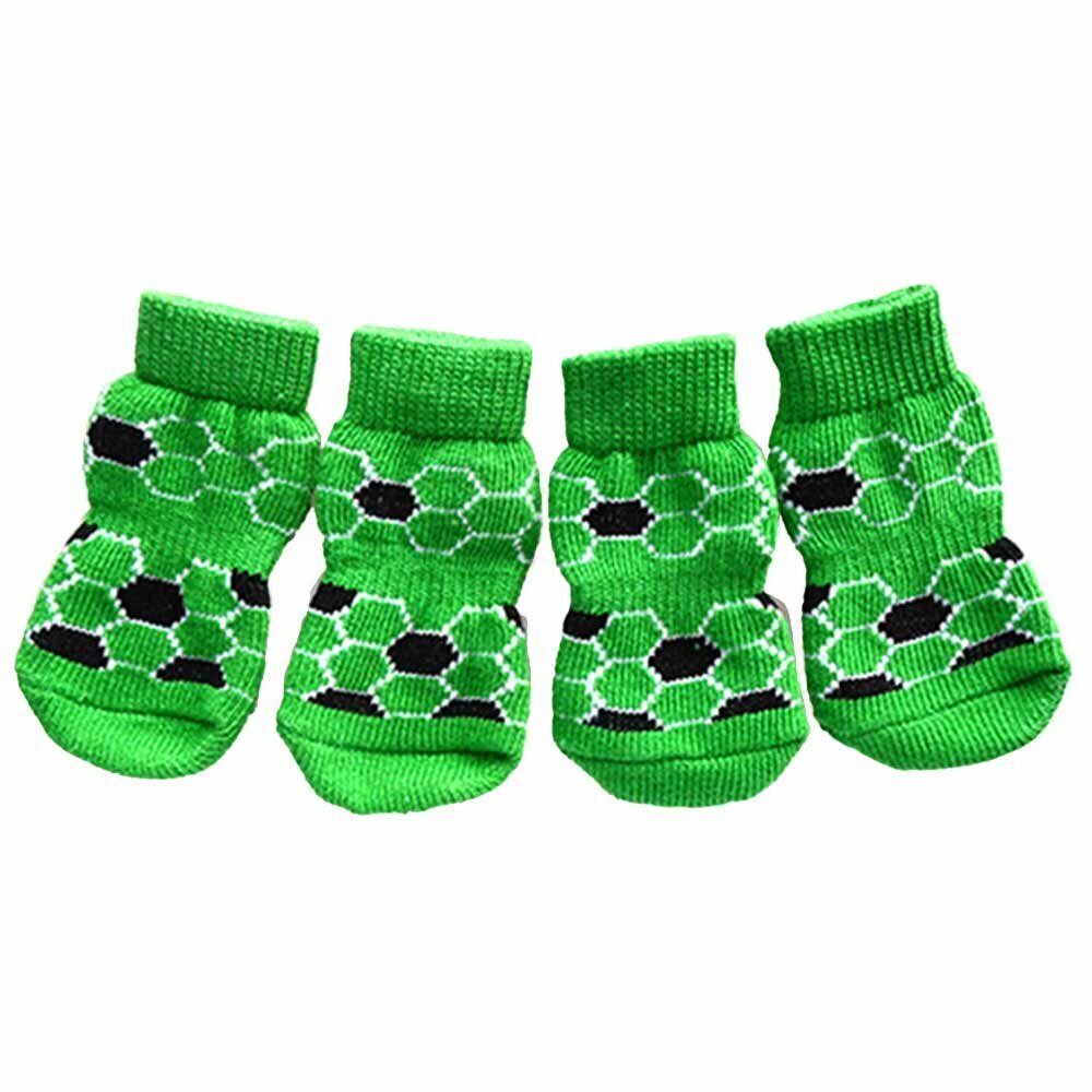 Green dog socks in 4 pack with anti-slip coating