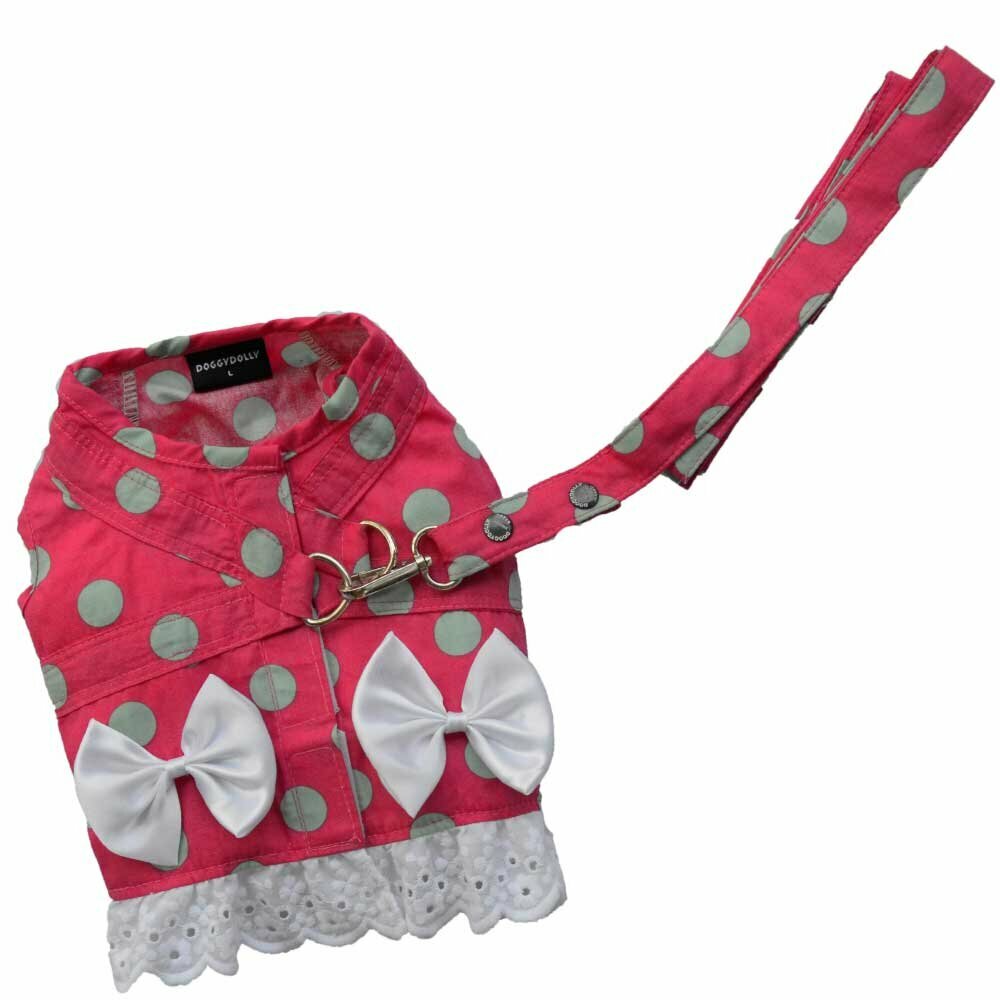 Soft chest harness pink with grey spots - DoggyDolly DCL116