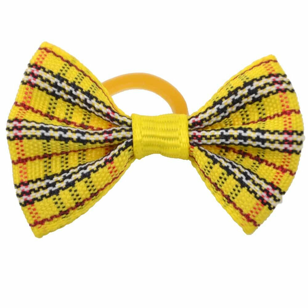 Dog bow with rubber ring - Pedro yellow checkered by GogiPet